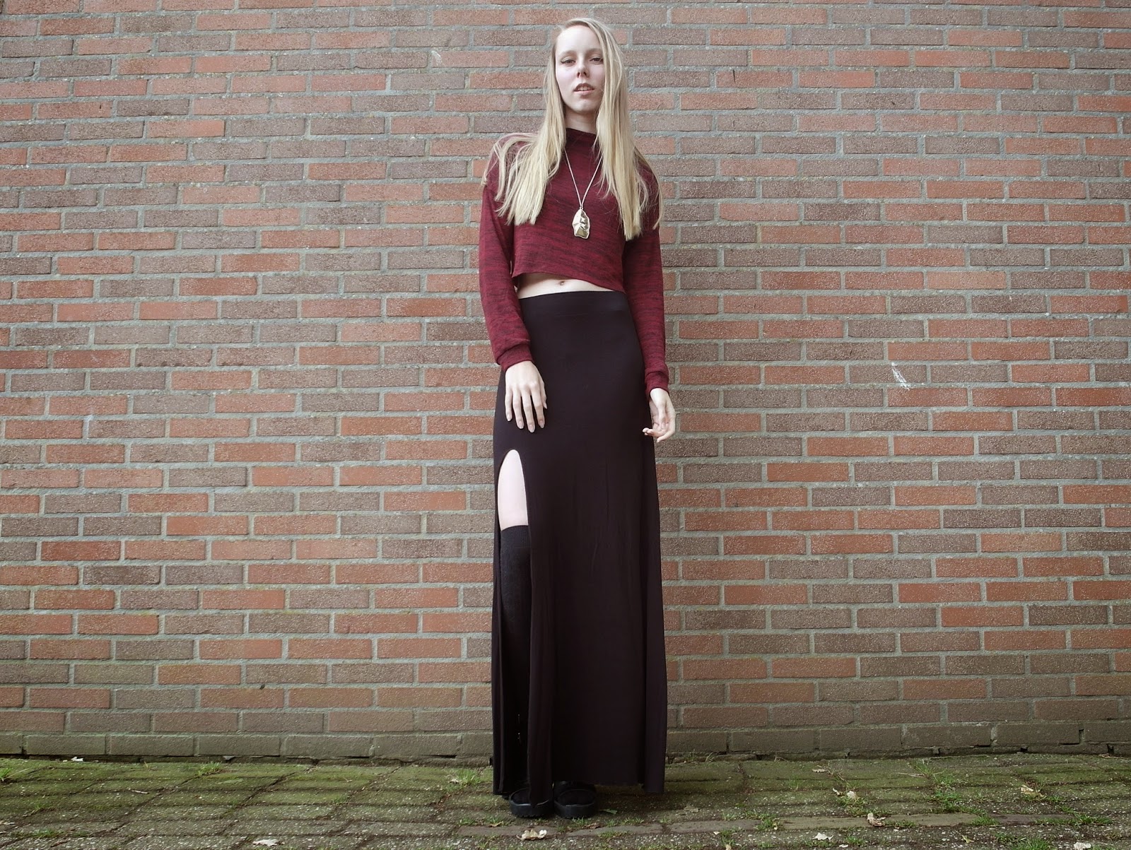 Lange rok met split maxi rok tot de grond outfit inspiratie