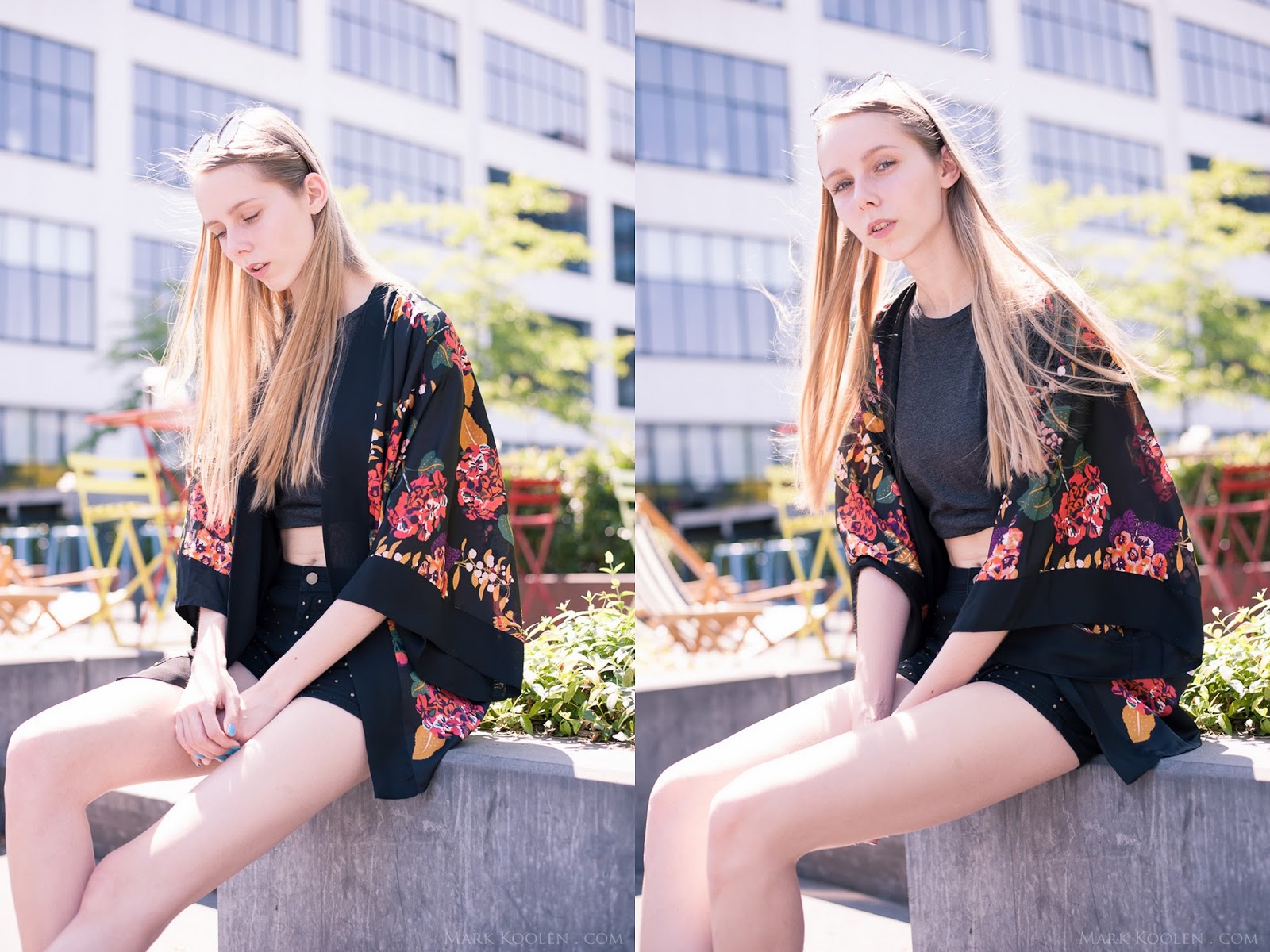 Outfit met kimono h&m nederlandse mode blogger eindhoven street style fotografie Mark Koolen zwarte kleding in zomer