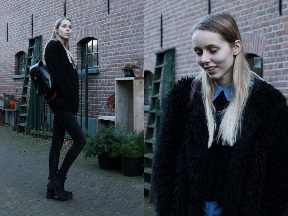 Outfit | Denim & fluffy cardigan