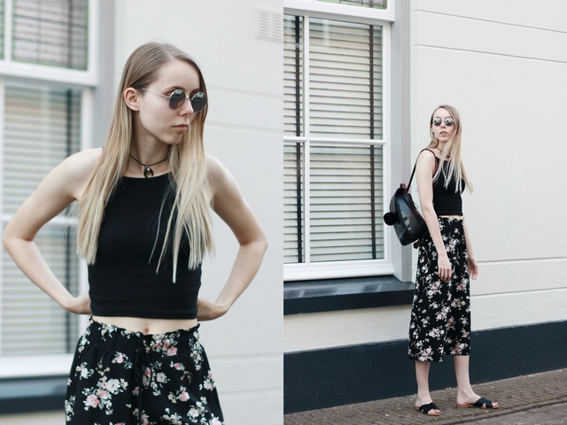 Outfit | Black floral culottes