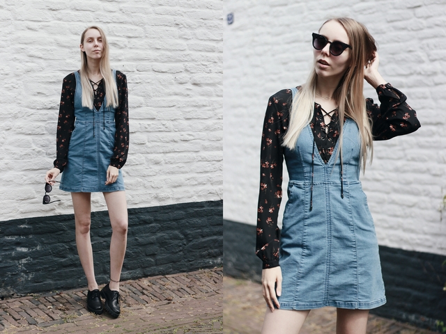 Outfit | Denim salopette dress