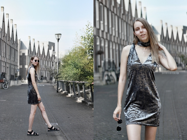 Outfit | Velvet dress & lightning necklace