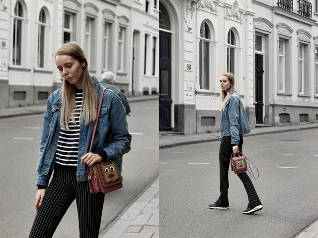 Make people stare blog outfit flare legging the sting streepjes broek Marcez tas vintage spijkerjas arnhem street style nike air max inspiratie