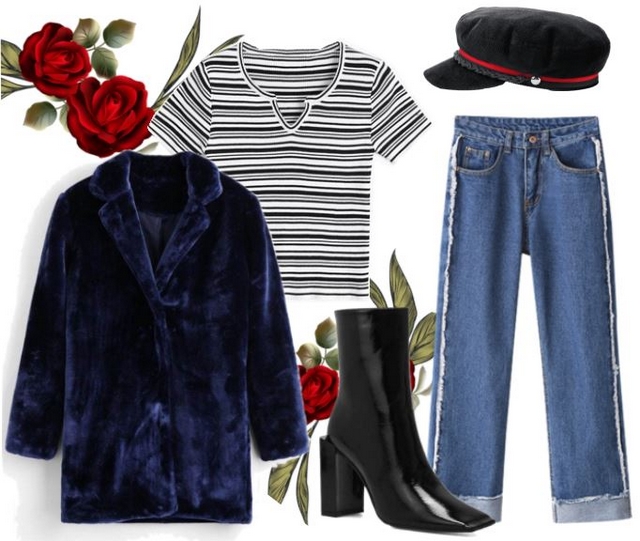 zaful wishlist herfst outfit fake fur bont jas blauw blokhak lak laarzen blogger inspiratie look