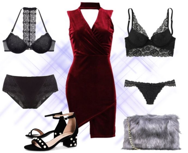 Make people stare kerst blogger outfit fluwelen jurk kanten lingerie parel hakken