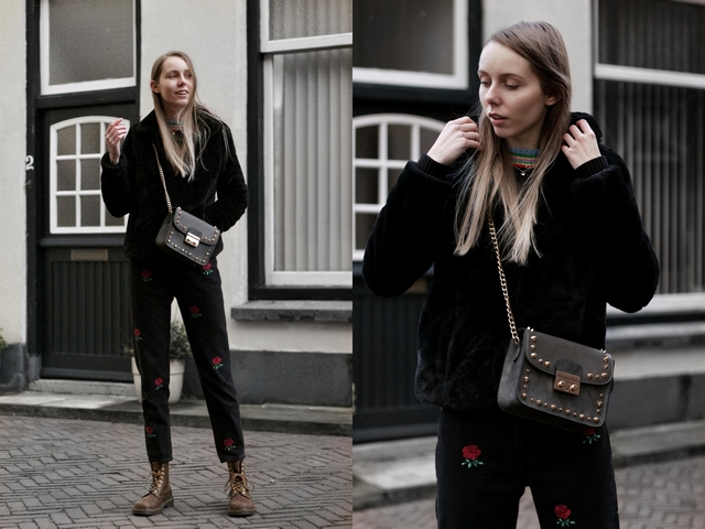 Outfit | Studded bag & roses jeans