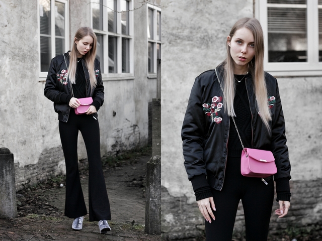 Outfit | Pink bag & velvet boots