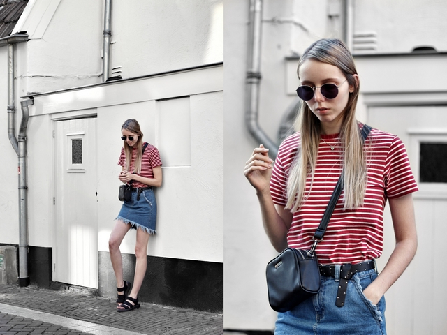 Outfit | Denim skirt & boyfriend tee