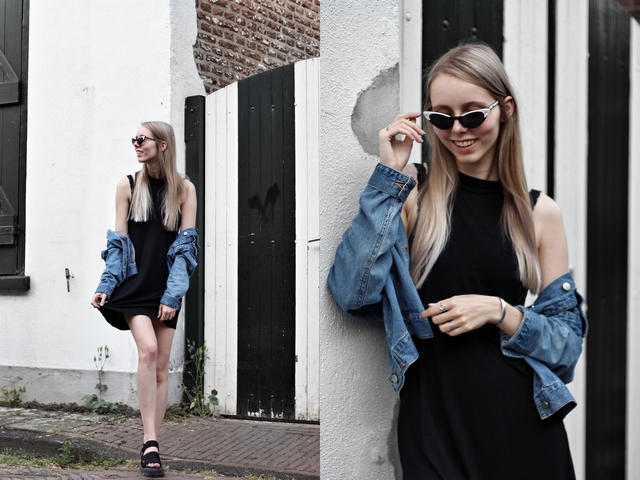 Outfit met retro Celine zonnebril van Polette minimalistische zilveren ringen Lucardi Juwelier Dr. Martens sandalen spijkerjas mode blogger