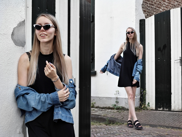 Outfit met retro Celine zonnebril van Polette minimalistische zilveren ringen Lucardi Juwelier Dr. Martens sandalen spijkerjas mode blogger