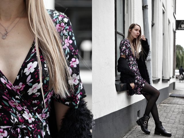 Outfit met bloemen jurkje van My Jewellery en Bullboxer biker boots mode blogger lente zomer inspiratie