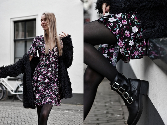 Outfit met bloemen jurkje van My Jewellery en Bullboxer biker boots mode blogger lente zomer inspiratie