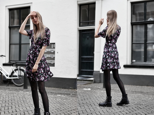 Outfit met bloemen jurkje van My Jewellery en Bullboxer biker boots mode blogger lente zomer inspiratie