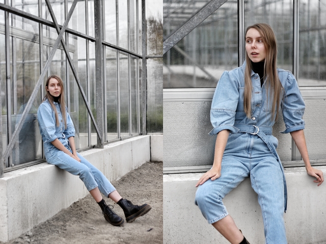 Outfit met NAKD denim jumpsuit spijkerpak coltrui en Jadon plateau boots van Dr. Martens Nederlandse mode blogger