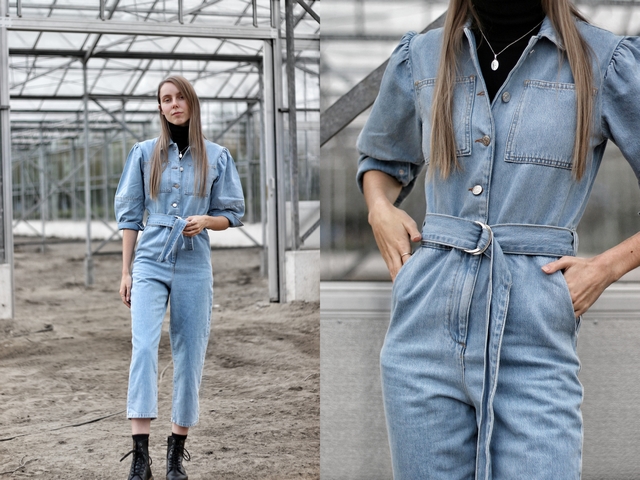 Outfit met NAKD denim jumpsuit spijkerpak coltrui en Jadon plateau boots van Dr. Martens Nederlandse mode blogger