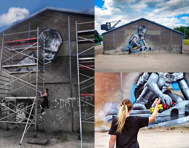 Girlboss interview met kunstenares street artist Rosalie de Graaf van RoosArt graffiti jonge ondernemer realistische schilderingen doesburg station connection jongetje trein