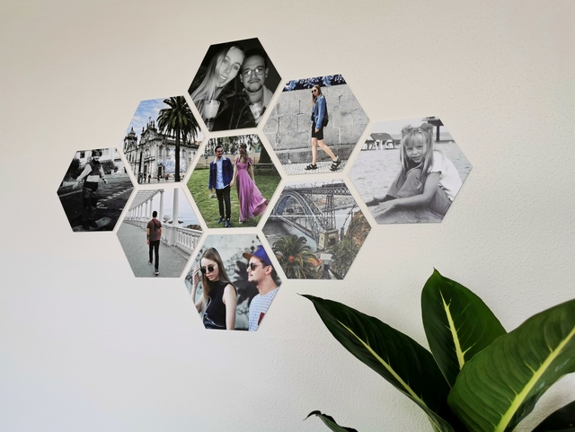 persoonlijke wanddecoratie met hexagon fotocollage van fotocadeau canvascompany review interieur blog wonen fotowand inspiratie