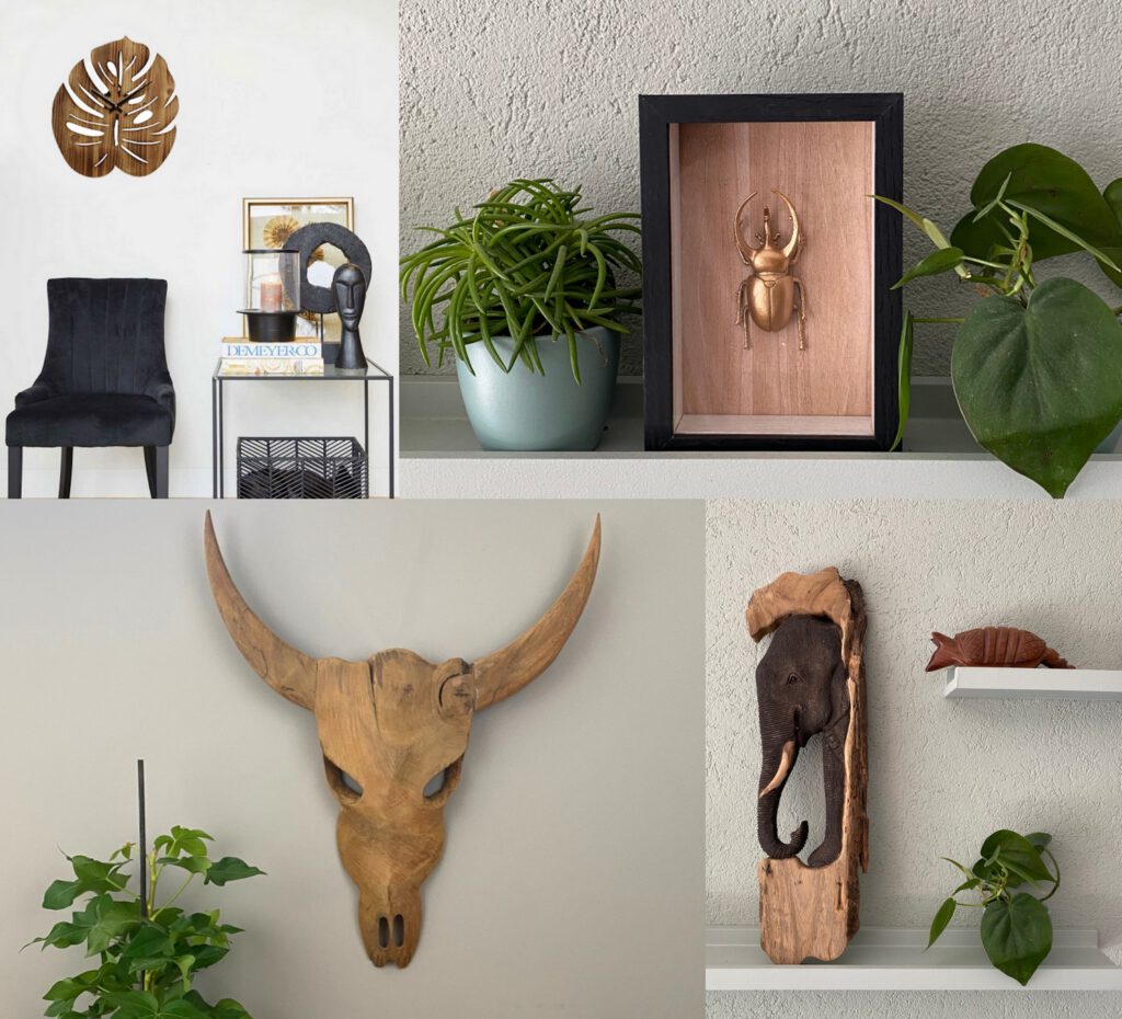 Lumbuck robuuste houten decoratie landelijk wonen stoer interieur wandklok van hout dierenschedel muurdecoratie olifant wanddecoratie