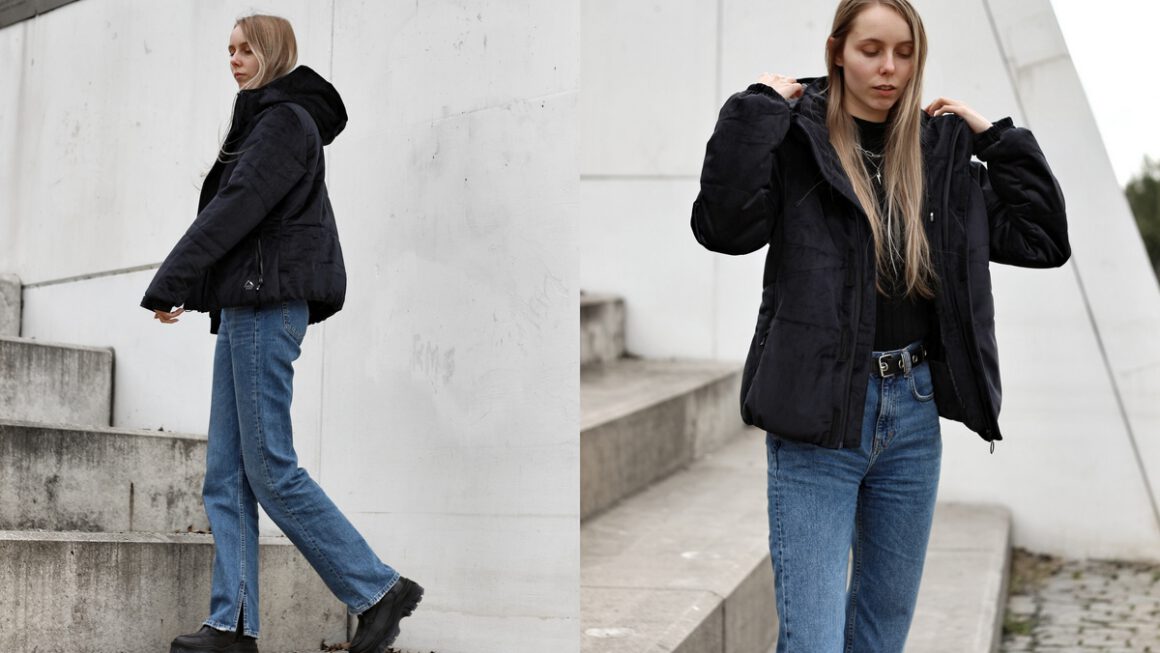 Outfit | Velvet puffer coat