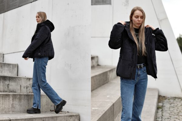 Outfit | Velvet puffer coat