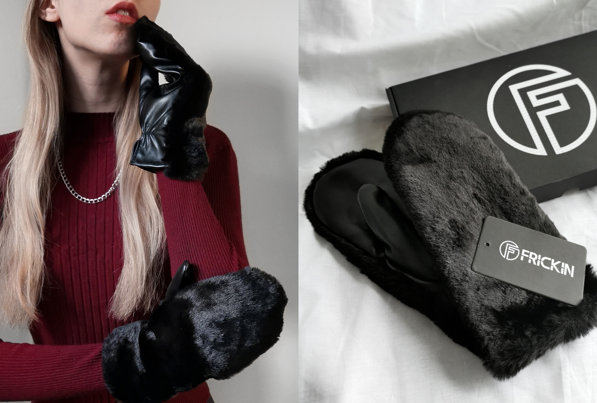 Frickin gloves handschoenen vegan leer eco leder imitatiebont fluffy wanten stijlvolle dames handschoen Lily nep leer mode blog