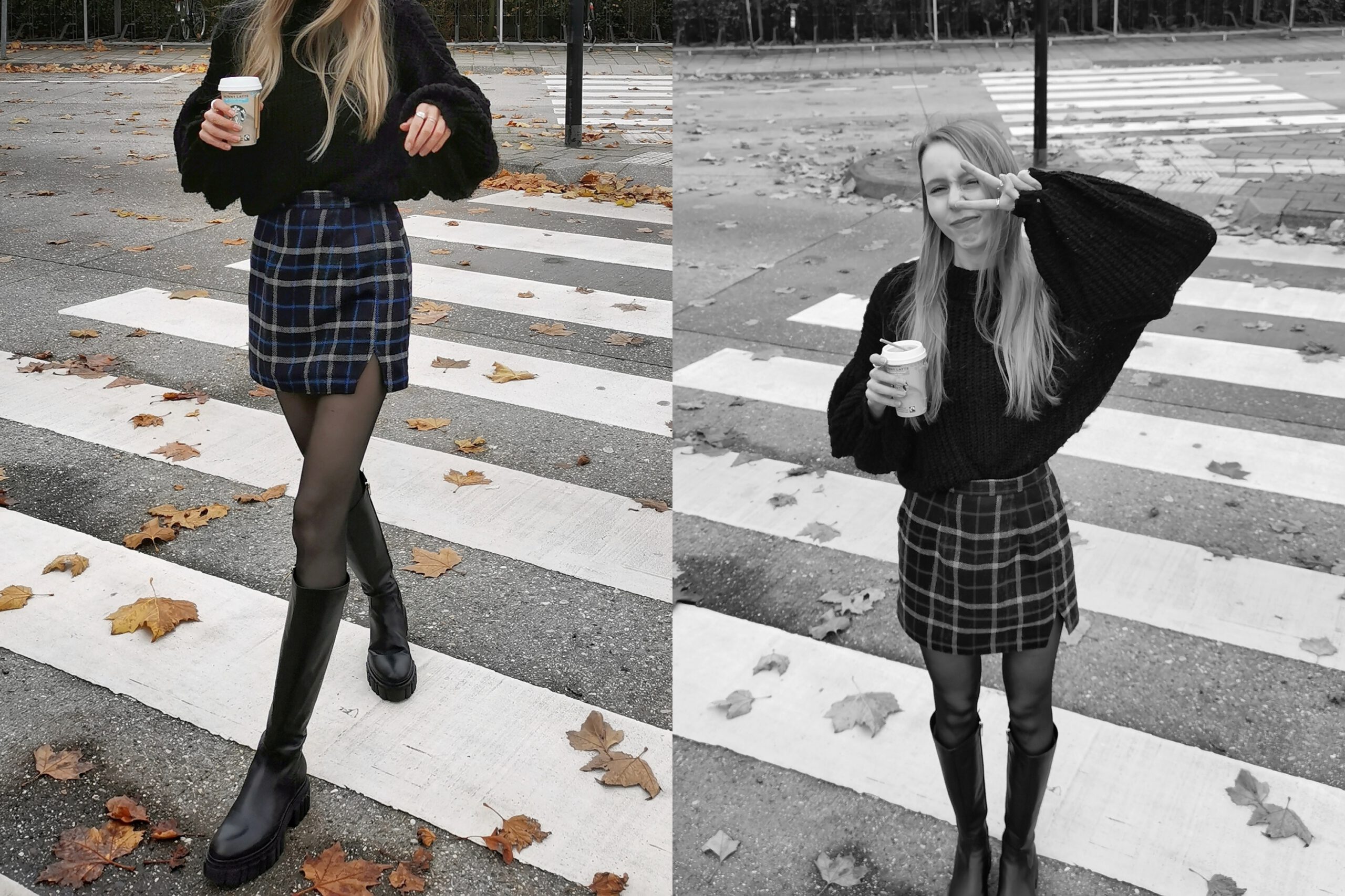 Make people stare mode blog hoge laarzen Omoda Notre-V lange laarzen knee high boots schoenentrends 2021 laarzentrend herfstlaarzen winterlaarzen kort geruit rokje herfstoutfit inspiratie nederlands mode blog druten